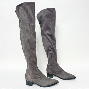 New Marc Fisher Yakira Over The Knee Boots Grey Suede Pointed Toe Zip Size 8